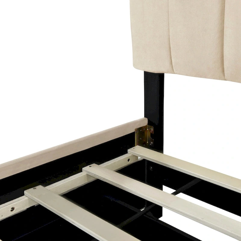 Lit plate-forme capitonné en velours Queen Size avec 2 tiroirs et 1 lit gigogne Twin XL
