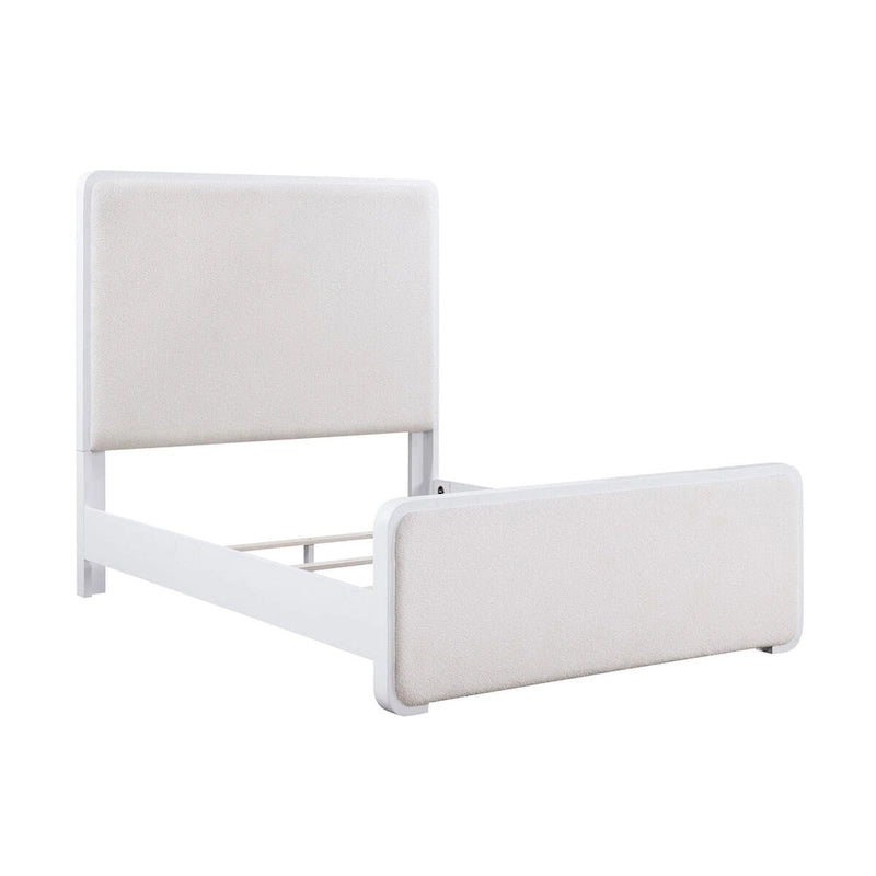 White and Beige Panel Bed with Support Leg