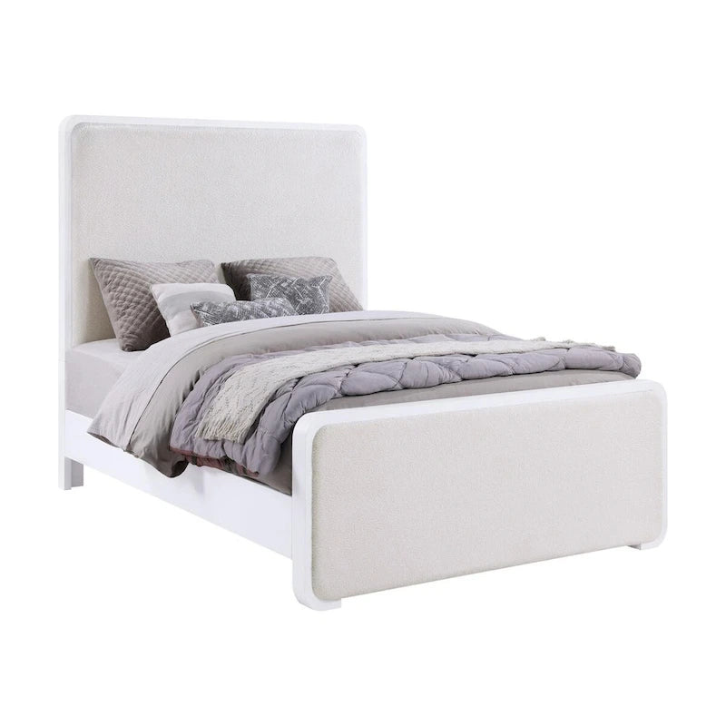 White and Beige Panel Bed with Support Leg