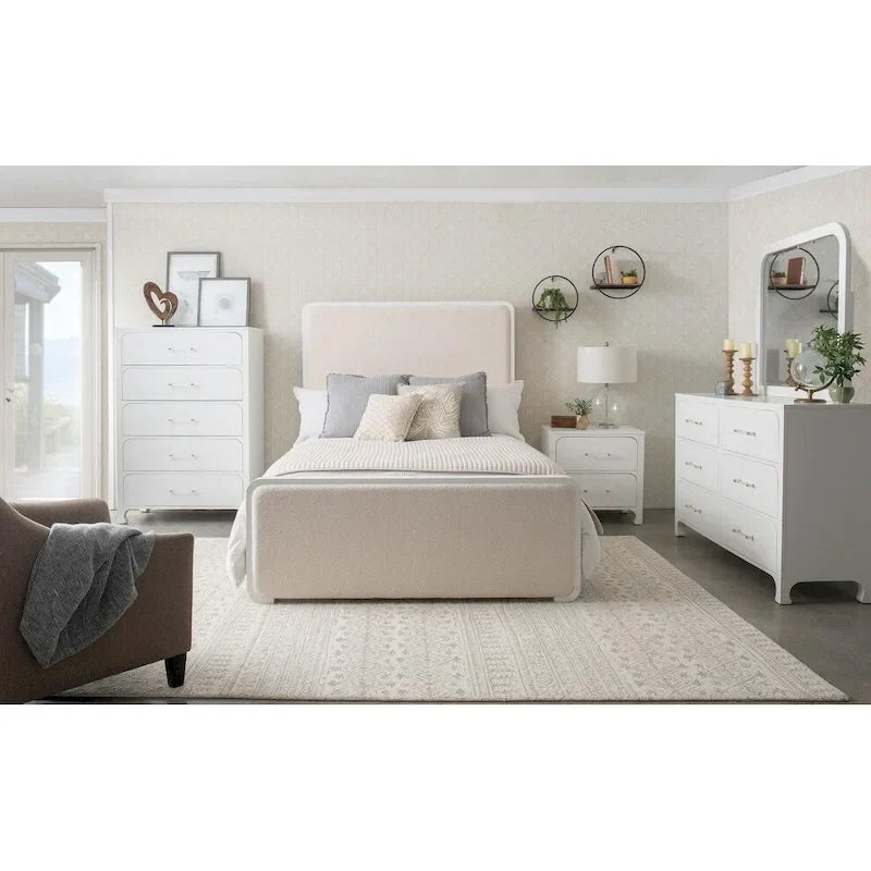 White and Beige Panel Bed with Support Leg