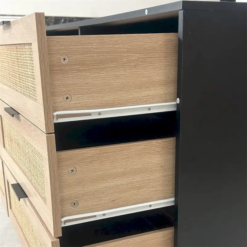 Armoire de rangement en rotin 59" avec 6 tiroirs et pieds en bois