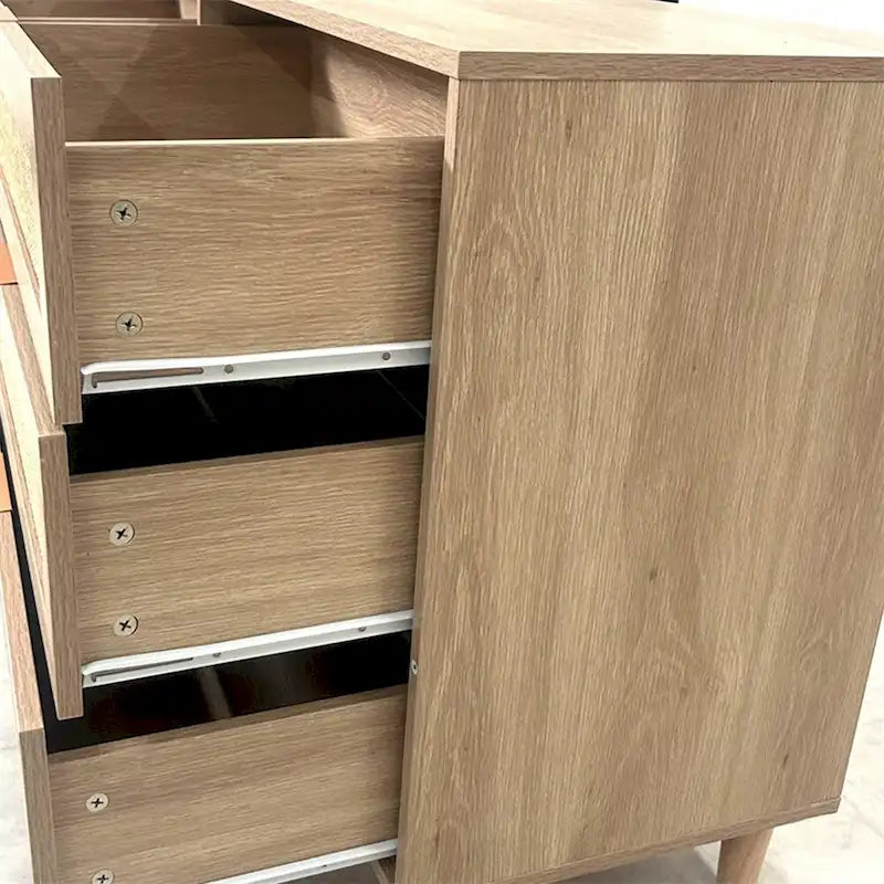 Armoire de rangement en rotin 59" avec 6 tiroirs et pieds en bois