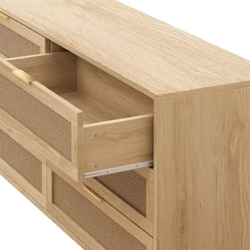 Armoire de rangement en rotin 59" avec 6 tiroirs et pieds en bois
