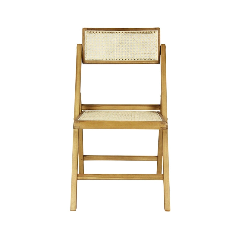 Mid-Century Vintage Wood Rattan Folding Chair with Adjustable Back, (Set of 2) by