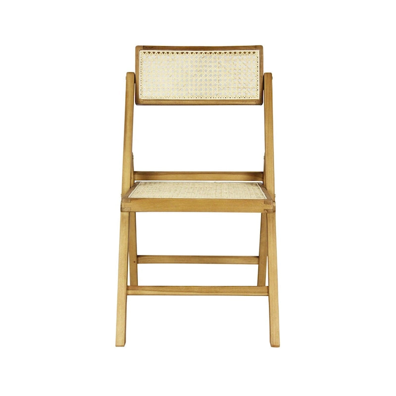 Mid-Century Vintage Wood Rattan Folding Chair with Adjustable Back, (Set of 2) by