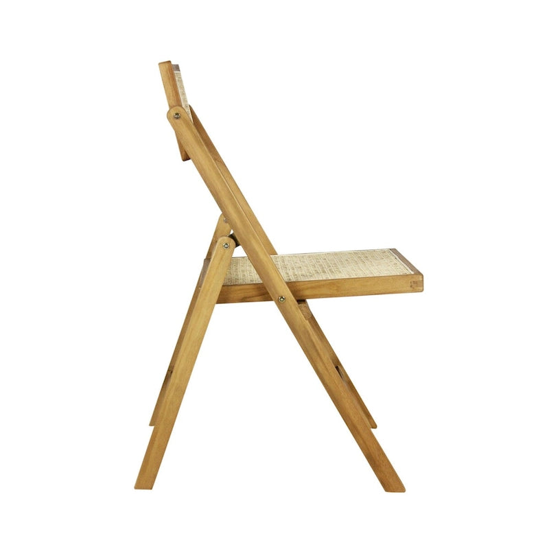 Mid-Century Vintage Wood Rattan Folding Chair with Adjustable Back, (Set of 2) by