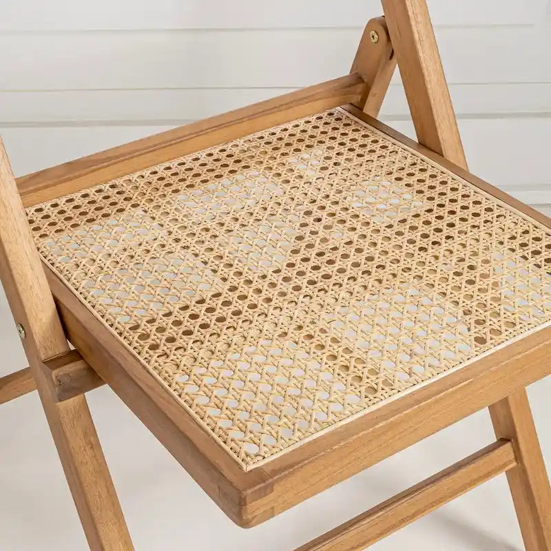 Mid-Century Vintage Wood Rattan Folding Chair with Adjustable Back, (Set of 2) by