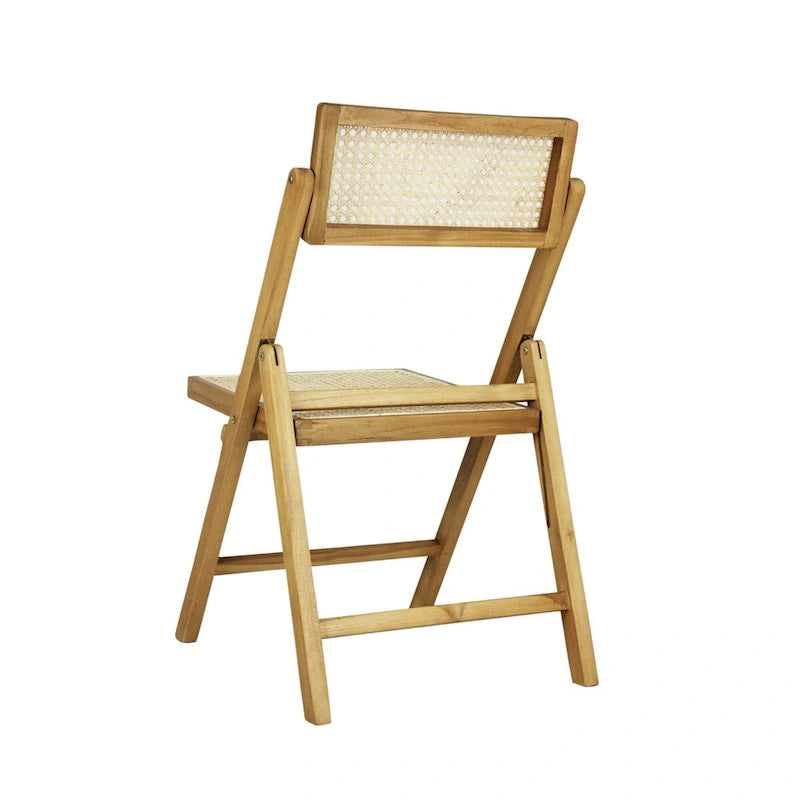 Mid-Century Vintage Wood Rattan Folding Chair with Adjustable Back, (Set of 2) by