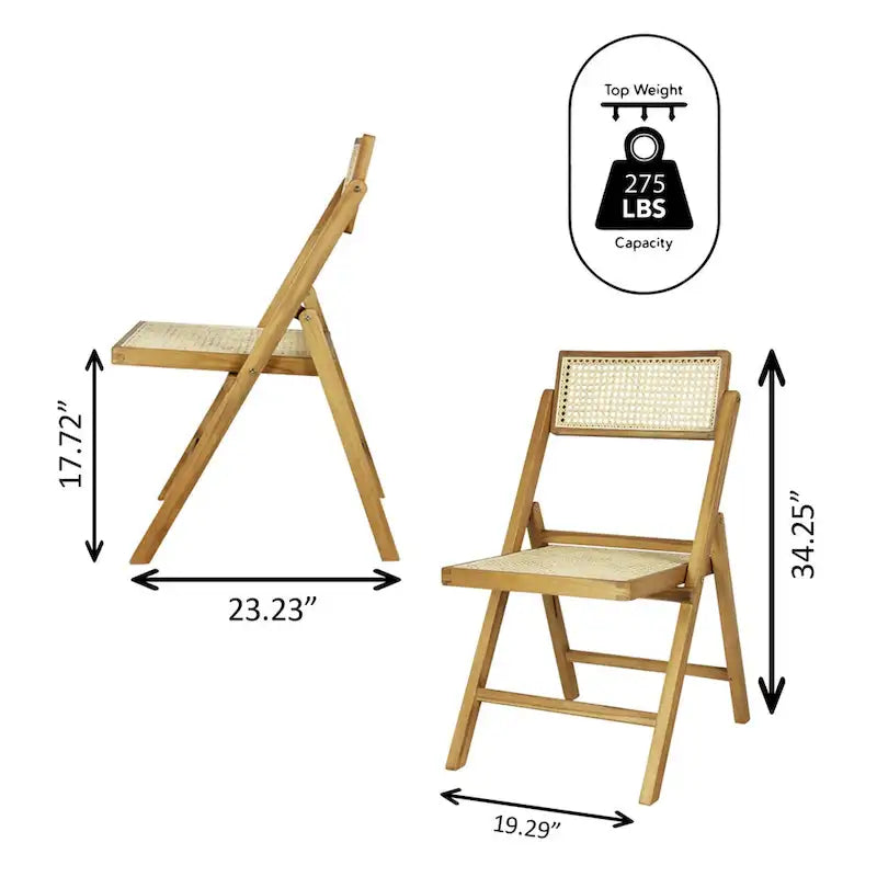Mid-Century Vintage Wood Rattan Folding Chair with Adjustable Back, (Set of 2) by