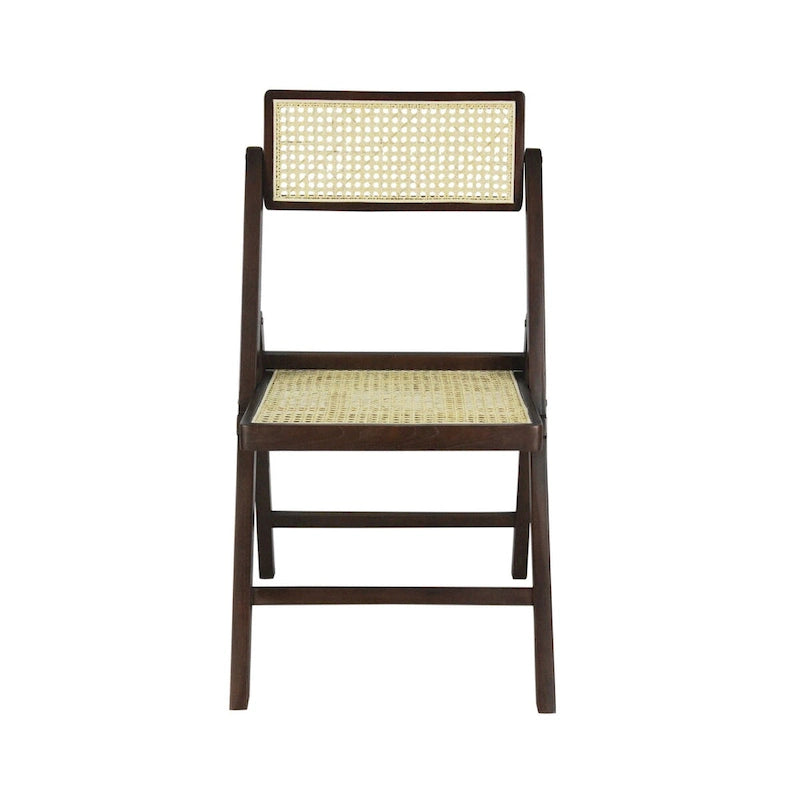 Mid-Century Vintage Wood Rattan Folding Chair with Adjustable Back, (Set of 2) by