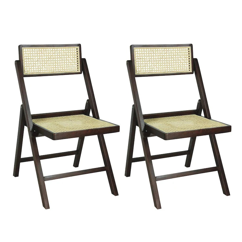 Mid-Century Vintage Wood Rattan Folding Chair with Adjustable Back, (Set of 2) by
