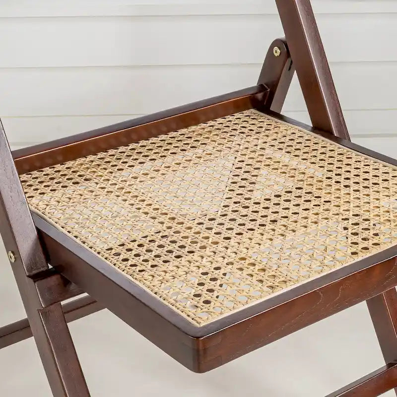 Mid-Century Vintage Wood Rattan Folding Chair with Adjustable Back, (Set of 2) by
