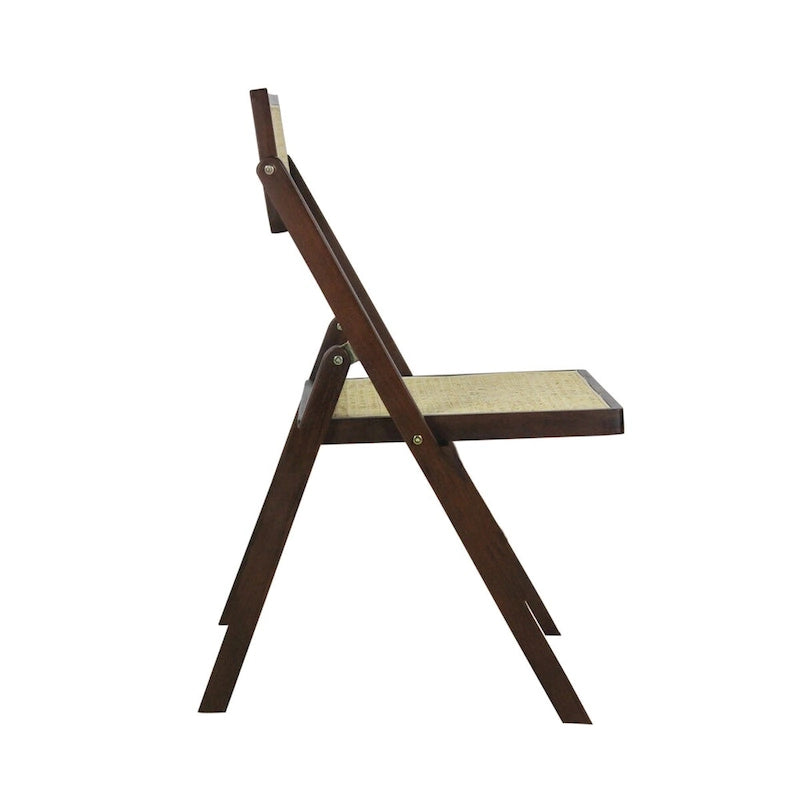 Mid-Century Vintage Wood Rattan Folding Chair with Adjustable Back, (Set of 2) by