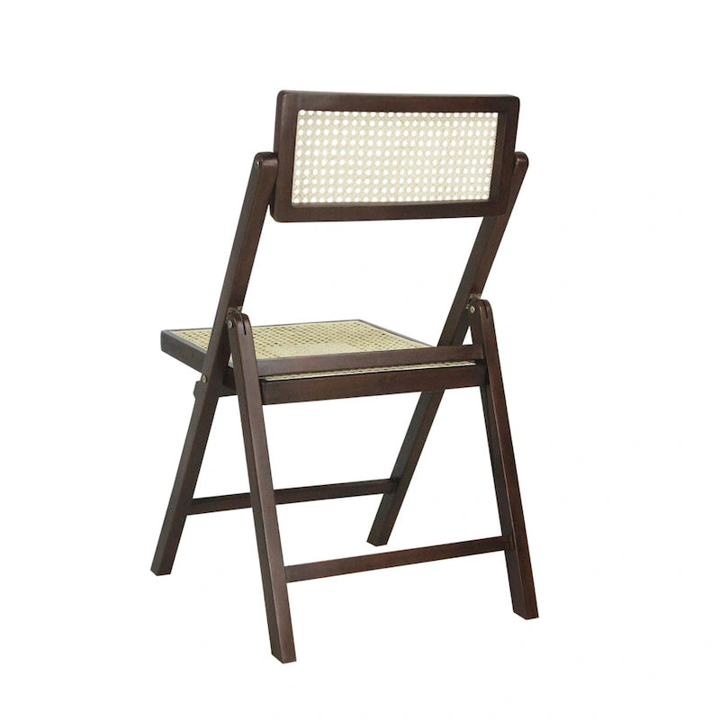 Mid-Century Vintage Wood Rattan Folding Chair with Adjustable Back, (Set of 2) by