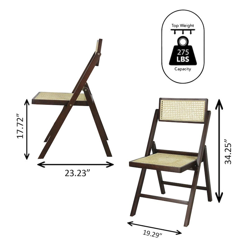 Mid-Century Vintage Wood Rattan Folding Chair with Adjustable Back, (Set of 2) by