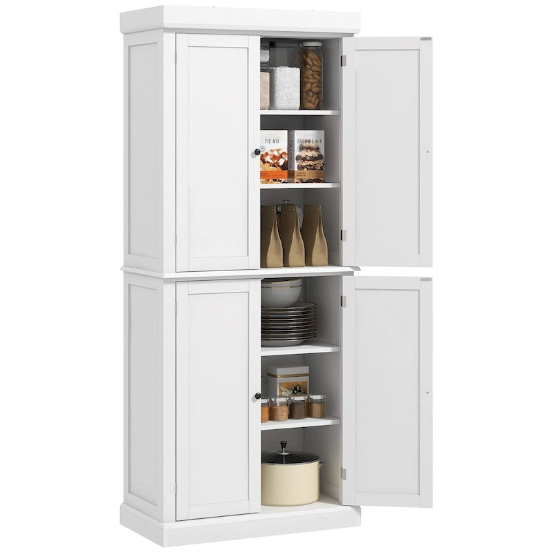 Armoire de rangement de cuisine de 72,5 po, placard de cuisine autoportant avec 4 portes et étagères réglables pour salle à manger, MDF