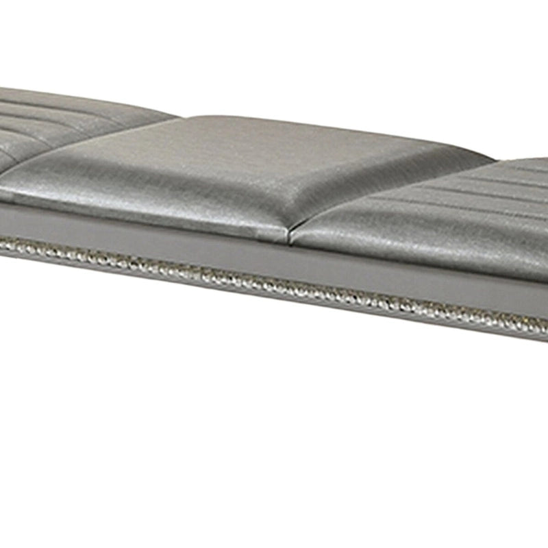 Banc moderne capitonné de 137 cm, pieds en acrylique transparent, accents de cristal