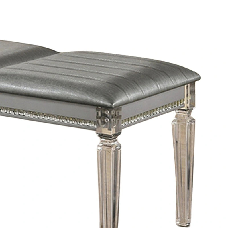 Banc moderne capitonné de 137 cm, pieds en acrylique transparent, accents de cristal
