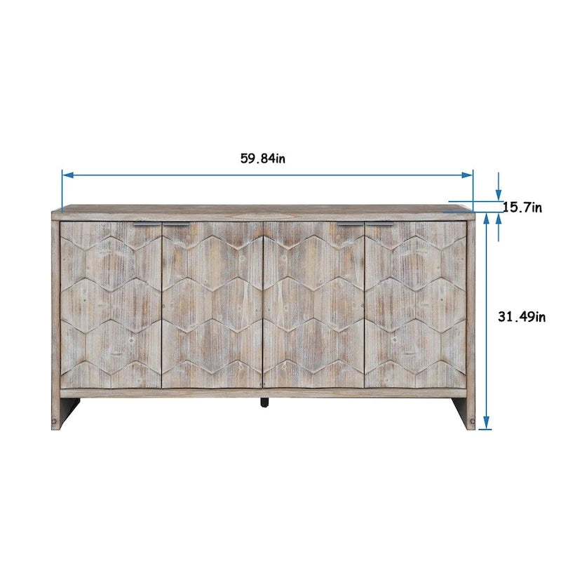 Buffet de salle à manger 4 portes en bois de style rustique