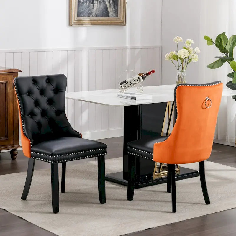 Chaise de salle à manger contemporaine capitonnée haut de gamme avec clous décoratifs