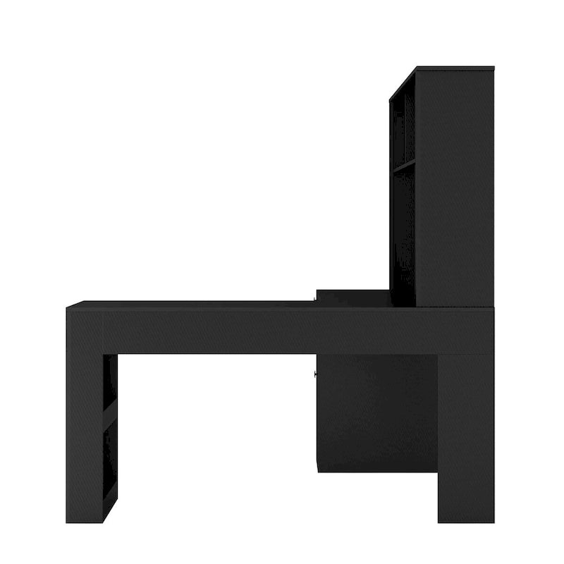 L Shaped Desk with Charger,Computer Desk with Drawers,Bookshelf & Hutchwith LED Light,Modern Corner Desk,Home Office Desk