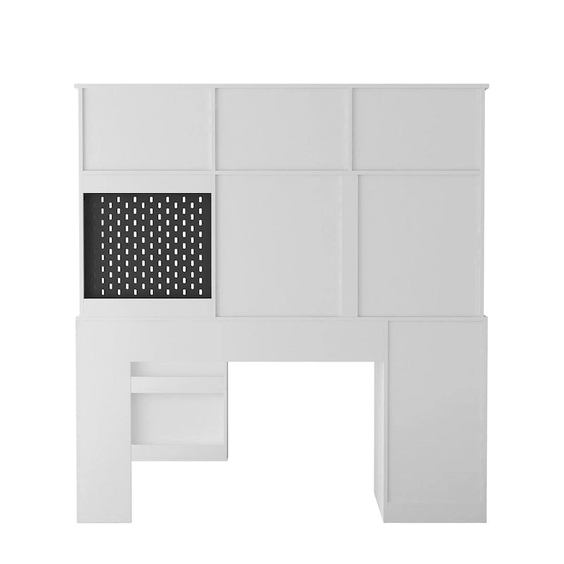 L Shaped Desk with Charger,Computer Desk with Drawers,Bookshelf & Hutchwith LED Light,Modern Corner Desk,Home Office Desk
