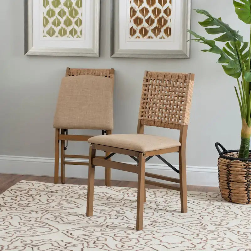 Chaise de salle à manger pliante en osier naturel (lot de 2)