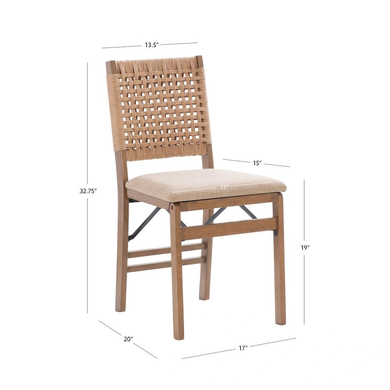 Chaise de salle à manger pliante en osier naturel (lot de 2)