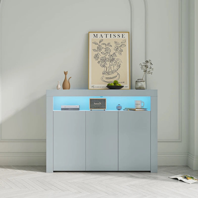 Buffet de rangement laqué brillant avec éclairage LED