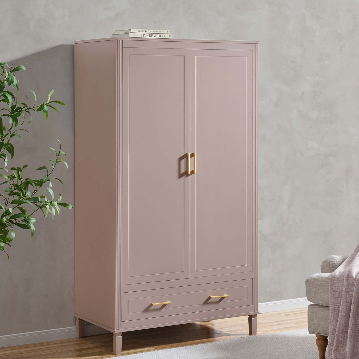 Armoire 2 portes avec tiroir - Mauve poudré