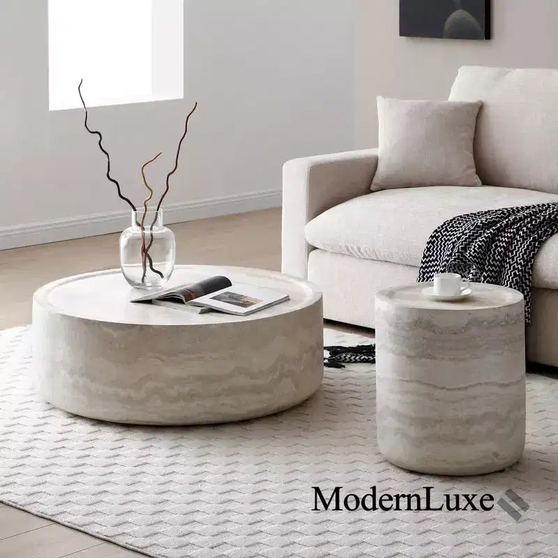 Table Basse Ronde Motif MARS Faux Table de Cocktail Table Centrale Table d'Appoint Table de Chevet - ModernLuxe