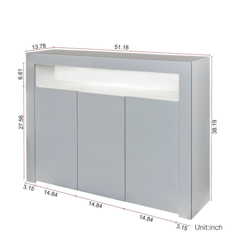 Buffet de rangement laqué brillant avec éclairage LED