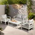 Ensemble de conversation d'extérieur Karl Home White de 4 pièces en aluminium avec coussins gris clair