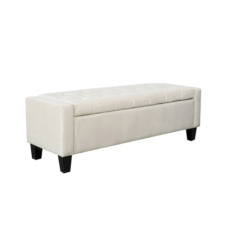 Banc de rangement capitonné en velours avec dessus rabattable