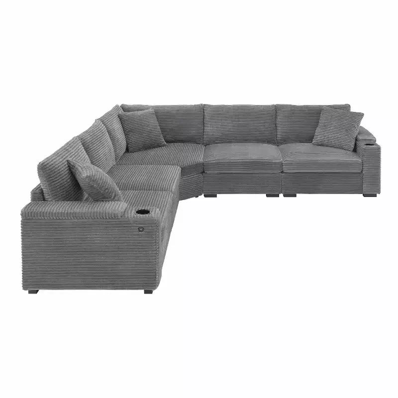 Canapé d'angle modulable en velours côtelé 106 avec accoudoir, rangement, porte-gobelets, chargeur USB et canapé modulaire surdimensionné confortable